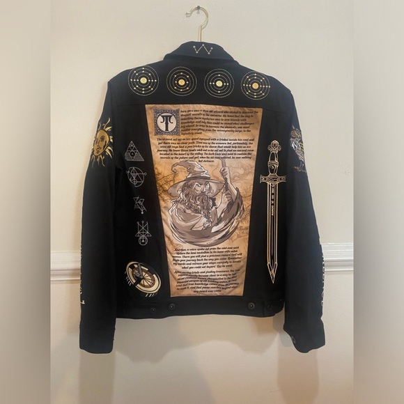 Theory Game Mat Pat Black Denim Trucker Jacket Video Game Wizard Sz XS - Picture 6 of 11